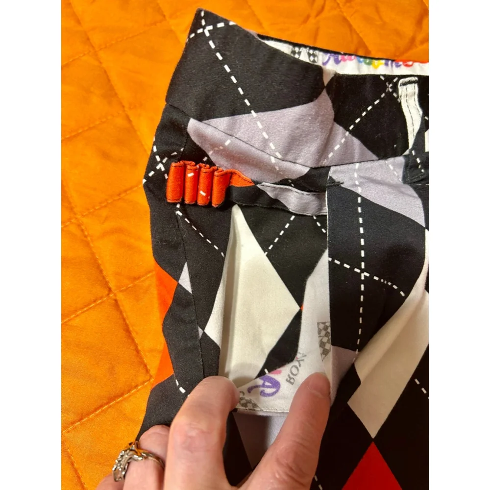 Men's Royal & Awesome Flat Front Golf Chino Shorts Size 36 Black Orange Argyle